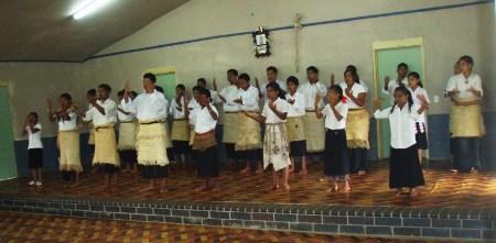 youth of Tufuvai village dancing in hall